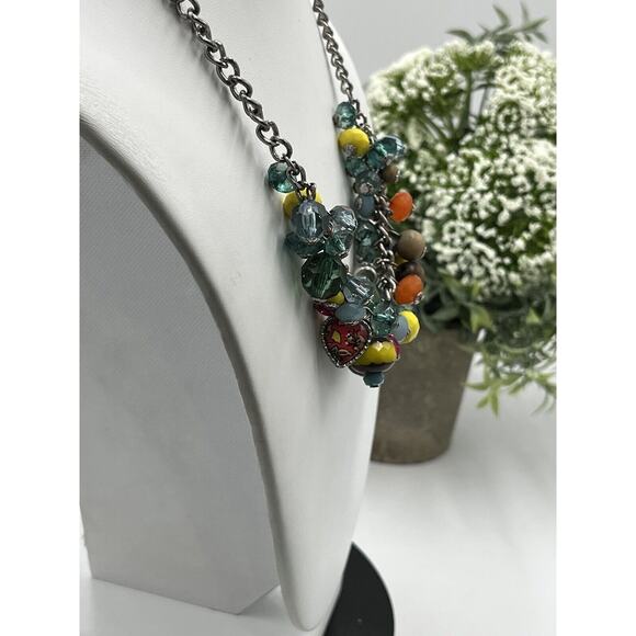 Betsey Johnson Betseyville Multicolor Beaded Cluster Owl Charm Heart Necklace - Picture 4 of 13